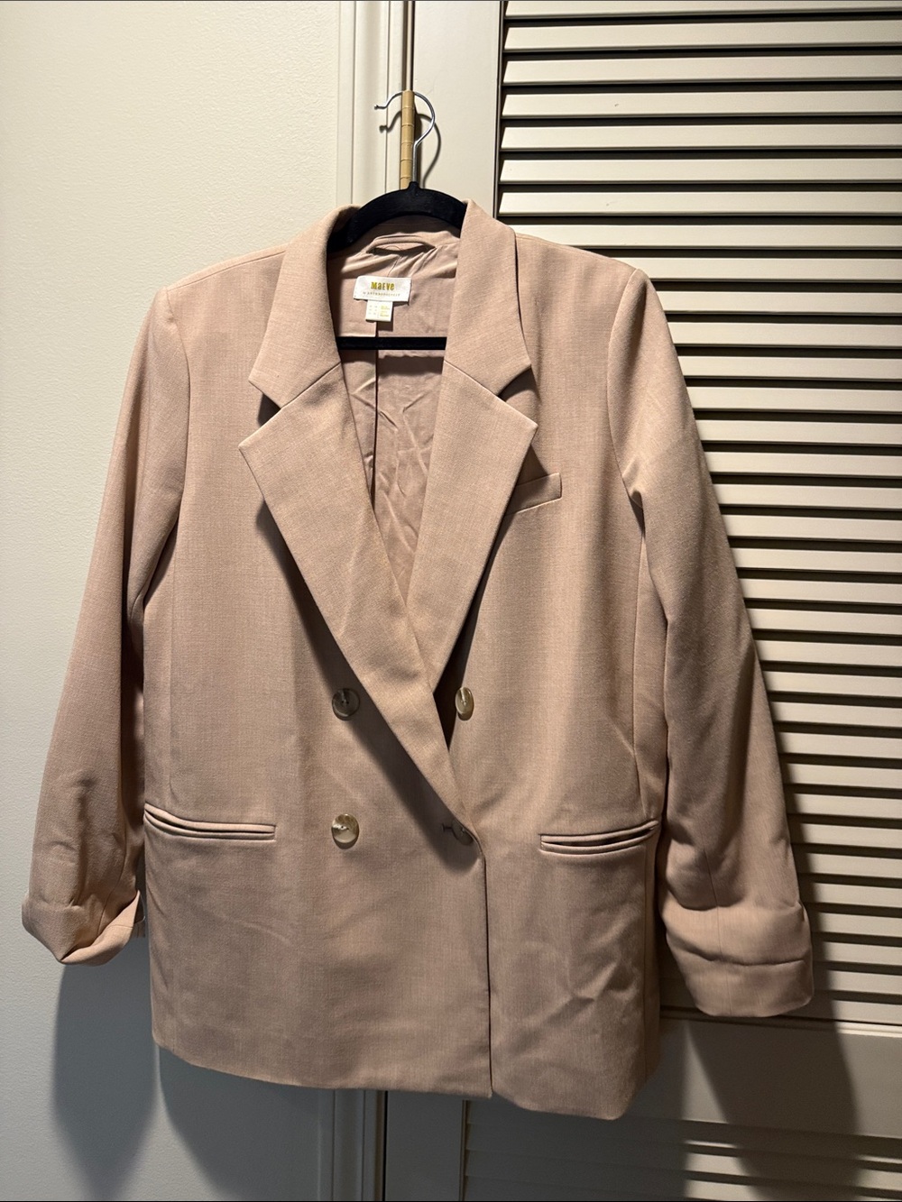 Maeve Double-Breasted Blazer in Dusty Pink